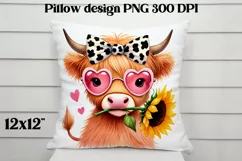 Cute highland cow pillow | Cow with bow PNG | Pillow PNG Product Image 9
