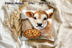 Cute highland cow pizza pillow | Farm animal pillow PNG Product Image 1