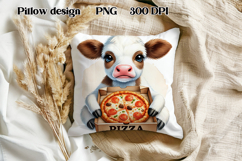 Cute highland cow pizza pillow | Farm animal pillow PNG Product Image 1