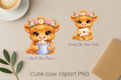 Cute highland cow clipart PNG | Cow sublimation design Product Image 1