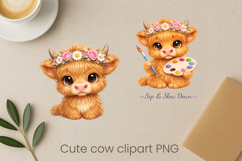 Cute highland cow clipart PNG | Cow sublimation design Product Image 1