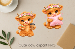 Cute highland cow clipart PNG | Cow sublimation design Product Image 1