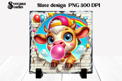 Funny cow slate PNG design | Cow in wall sublimation Product Image 1