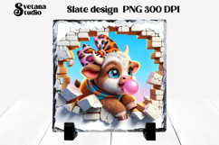 Funny cow slate PNG design | Cow in wall sublimation Product Image 1
