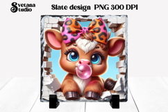 Funny cow slate PNG design | Cow in wall sublimation Product Image 1
