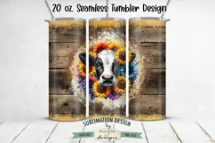 Cow with Colorful Sunflowers 20oz Seamless Tumbler Wrap Product Image 1