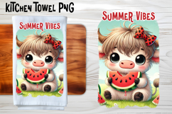 Cute highland cow with watermelon kitchen towel PNG design Product Image 1