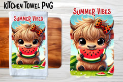 Cute highland cow with watermelon kitchen towel PNG design Product Image 1