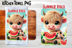 Cute highland cow with watermelon kitchen towel PNG design Product Image 1