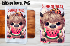 Cute highland cow with watermelon kitchen towel PNG design Product Image 1