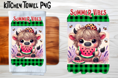 Cute highland cow with watermelon kitchen towel PNG design Product Image 1