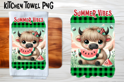Cute highland cow with watermelon kitchen towel PNG design Product Image 1