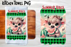 Cute highland cow with watermelon kitchen towel PNG design Product Image 1