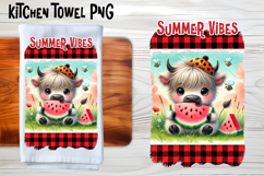Cute highland cow with watermelon kitchen towel PNG design Product Image 1
