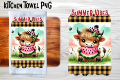 Cute highland cow with watermelon kitchen towel PNG design Product Image 1