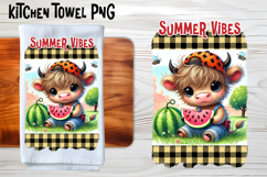 Cute highland cow with watermelon kitchen towel PNG design Product Image 1