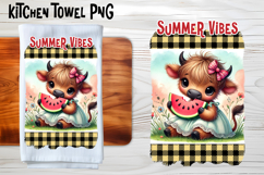 Cute highland cow with watermelon kitchen towel PNG design Product Image 1