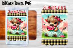 Cute highland cow with watermelon kitchen towel PNG design Product Image 1