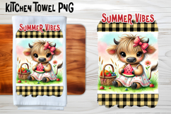 Cute highland cow with watermelon kitchen towel PNG design Product Image 1
