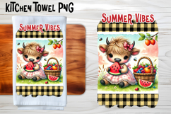Cute highland cow with watermelon kitchen towel PNG design Product Image 1