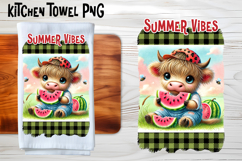 Cute highland cow with watermelon kitchen towel PNG design Product Image 1