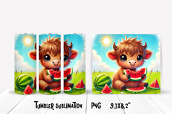 Cute highland cow watermelon tumbler | Animal tumbler PNG Product Image 1