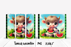 Cute highland cow watermelon tumbler | Animal tumbler PNG Product Image 1
