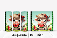 Cute highland cow watermelon tumbler | Animal tumbler PNG Product Image 1