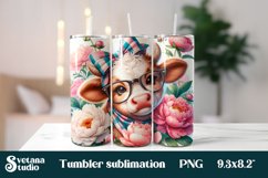 Baby cow peony tumbler wrap 20 Oz sublimation PNG design Product Image 1