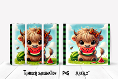 Cute highland cow watermelon tumbler | Animal tumbler PNG Product Image 1