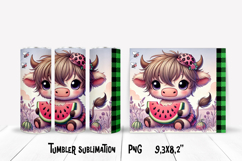 Cute highland cow watermelon tumbler | Animal tumbler PNG Product Image 1