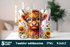 Highland cow flower tumbler wrap sublimation design Product Image 1