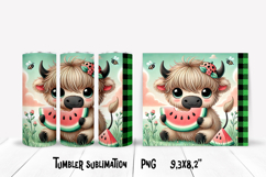 Cute highland cow watermelon tumbler | Animal tumbler PNG Product Image 1