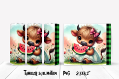 Cute highland cow watermelon tumbler | Animal tumbler PNG Product Image 1