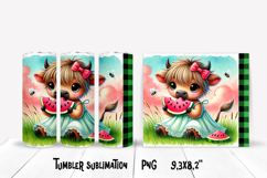 Cute highland cow watermelon tumbler | Animal tumbler PNG Product Image 1
