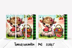 Cute highland cow watermelon tumbler | Animal tumbler PNG Product Image 1