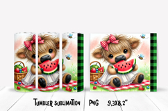 Cute highland cow watermelon tumbler | Animal tumbler PNG Product Image 1