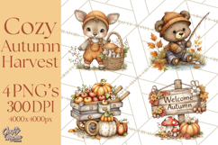 Cozy Autumn Harvest Animals and Props, Fall Clipart, PNG Product Image 1