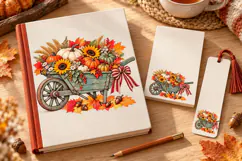 Vintage Autumn Wheelbarrow with Pumpkins PNG Product Image 4