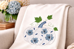 Chinoiserie Pumpkin Embroidery Design Blue Floral Fall Product Image 5