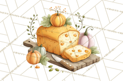 Cozy Fall Baking Clipart PNG, Pumpkin Pie Apple Bread Png Product Image 5