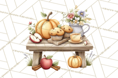 Cozy Fall Baking Clipart PNG, Pumpkin Pie Apple Bread Png Product Image 3