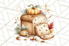 Cozy Fall Baking Clipart PNG, Pumpkin Pie Apple Bread Png Product Image 5