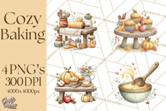 Cozy Fall Baking Clipart PNG, Pumpkin Pie Apple Bread Png Product Image 1