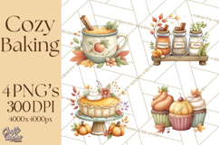 Cozy Fall Baking Clipart PNG, Pumpkin Pie Apple Bread Png Product Image 1