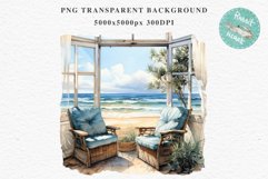 Cozy Beach Clipart Summer Porch PNG Sea Ocean Window House cute decor tropical cottage core graphics digital 