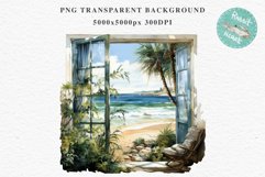 Cozy Beach Clipart Summer Porch PNG Sea Ocean Window House cute decor tropical cottage core graphics digital 