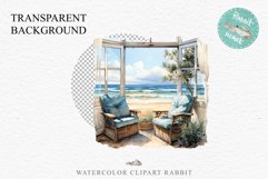 Cozy Beach Clipart Summer Porch PNG Sea Ocean Window House cute decor tropical cottage core graphics digital 