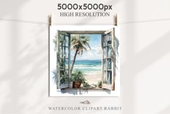 Cozy Beach Clipart Summer Porch PNG Sea Ocean Window House cute decor tropical cottage core graphics digital 