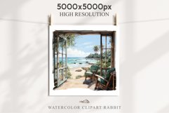 Cozy Beach Clipart Summer Porch PNG Sea Ocean Window House cute decor tropical cottage core graphics digital 